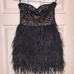Bebe Sequin Feather Strapless Dress (xs)